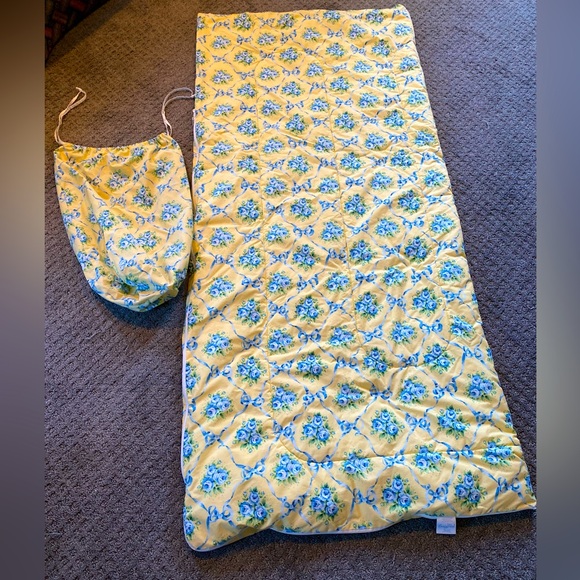 Vintage COMING HOME Blue Roses and 'Bows-es' Reversible Sleeping Bag and Sack - Picture 2 of 9